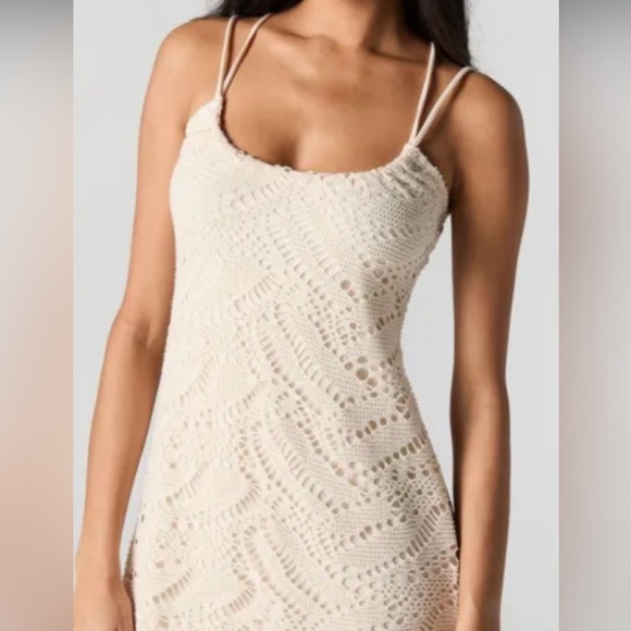 Beige coloured crochet mini dress - Picture 2 of 3
